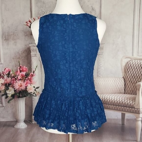 Ny Collection Women's Sleeveless Floral Lace Lined Back Zip Peplum Blouse Top - Picture 6 of 9